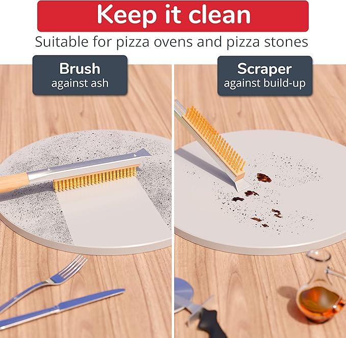 Pizza Oven & Stone Brush with Scraper, Turning Fork & Bubble Popper Bundle - Essential Accessories & Tools for Any Pizza Oven