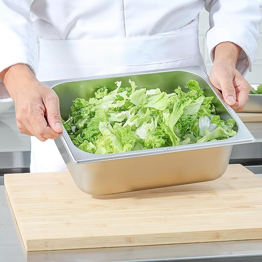 EGGKITPO 1/2 Hotel Pans Half Size 6-Pack 4 Inch Deep Silver Stainless Steel Steam Table Pan Tray for Food, Catering Pan for Cafeterias, Hotel and Restaurant