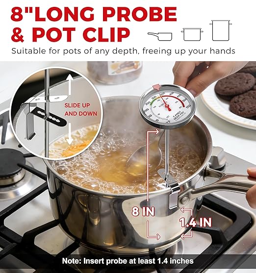 BOMATA 2-Pack Candy Thermometer with Pot Clip, Waterproof IP67 and 2.5" Display Deep Fry Oil Thermometer for Cooking, Food, Turkey, BBQ, Grill... Mth400 Silver