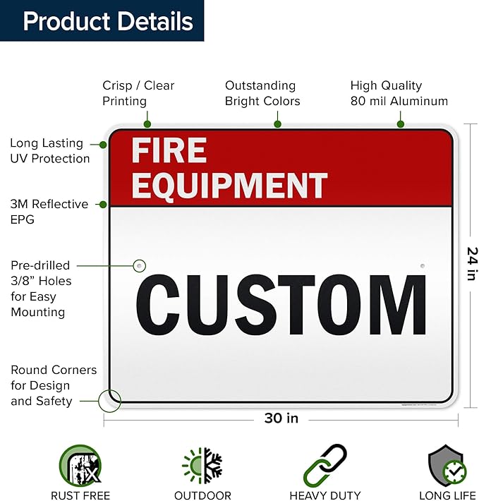 Custom Fire Equipment Sign, Ansi Sign, Osha Compliant, 24x30 Inches, 3M EGP Reflective, Rust Free .080 Aluminum, Fade Resistant, Made in USA by My Sign Center