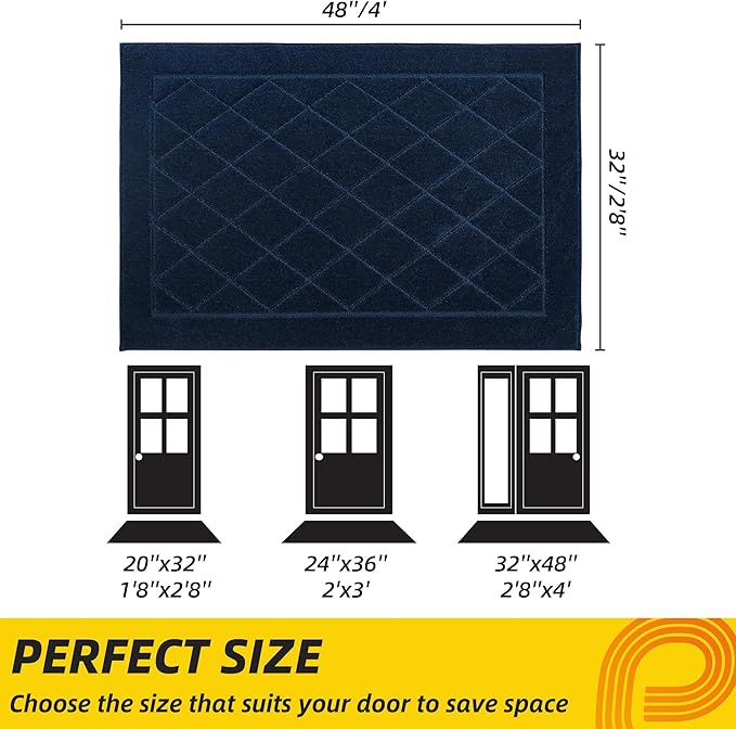JSEI Dirt Trapper Door Mat 32"x48", Non-Slip Washable Entryway Mats, Dog Door Mat, Stain Resistant and Absorbent Floor Mats, Low Profile Welcome Mat for Front Back Door, Navy Blue
