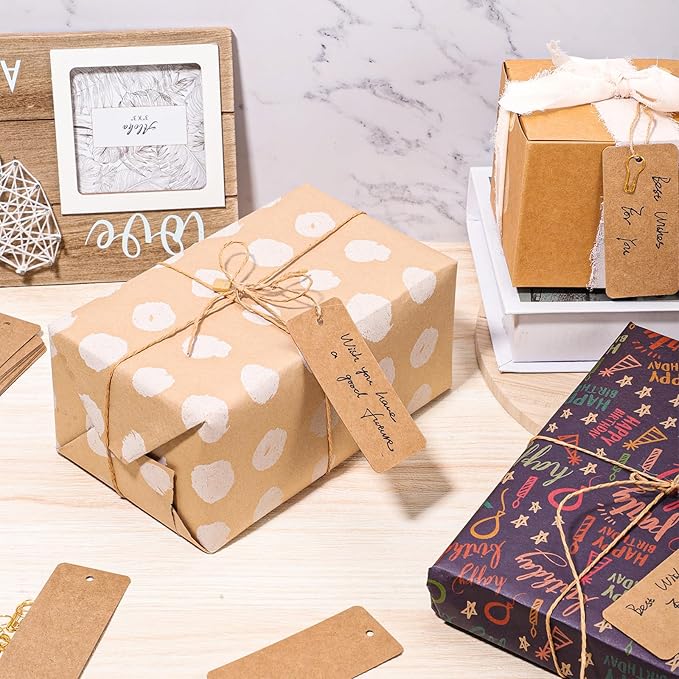 300 Set Price Tags with String Gift Tags with Safety Pins Custom Clothing Tag Brown Paper Hang Tag for Clothes Crafts Display(Brown)