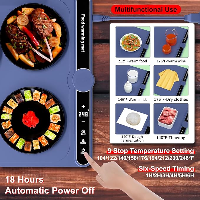 LYSXP 2025 Food Warming Mat, 15x23.6Inch 9-Level Temperature Adjustment, Multi-Functional Food Heater for Parties and Daily Use (Blue)