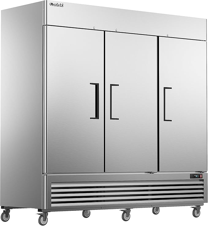 Coolski 82 Inch Commercial Refrigerator 3 Doors, Reach-In Refrigerator Fridge for Restaurants Stores Garages, 72 Cu.Ft. Large Capacity Auto Defrost Fan Cooling, ETL NSF Approved