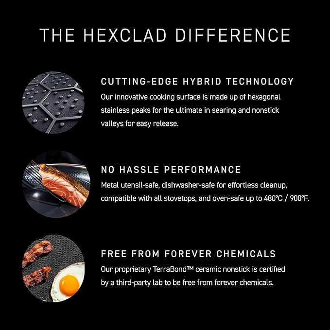 HexClad Hybrid Nonstick 6.5-Quart Oval Dutch Oven with Stainless Steel Lid, Stay-Cool Handles, Dishwasher-Friendly, Oven-Safe Up to 900°F, Induction Ready, Compatible with All Cooktops