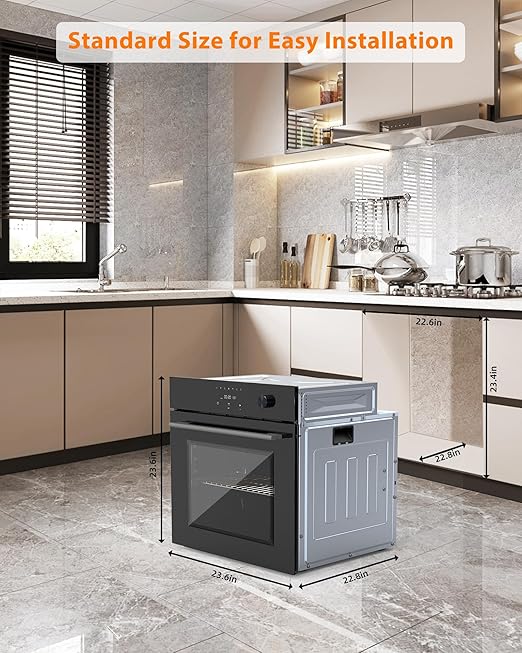 24 Inch Built-in Electric Single Wall Oven, 2.5 Cu.ft Convection Oven with 8 Cooking Functions, 500℉ Max Temperature, Stainless Steel Touch Control Oven, 3-Layer Tempered Glass Door