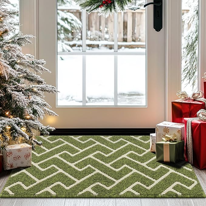 hicorfe Indoor Doormat,Front Back Door Mat TPR Backing Non Slip Mats 20"x31.5" Absorbent Resist Dirt Entrance Doormat Inside Floor for Entryway Washable Low-Profile(Sage Green)
