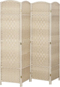 HOMCOM 4 Panel Room Divider, 6' Tall Folding Privacy Screen, Woven Freestanding Wall Partition for Home Office, Bedroom, Washed Oak