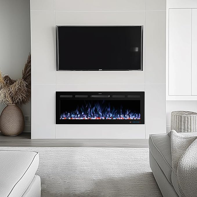 33" WiFi Electric Fireplace Inserts, Recessed and Wall Mounted Fireplace Heater W/Adjustable Flame Color & Brightness, Thermostat, 9H Timer, App and Remote Control, 750/1500W