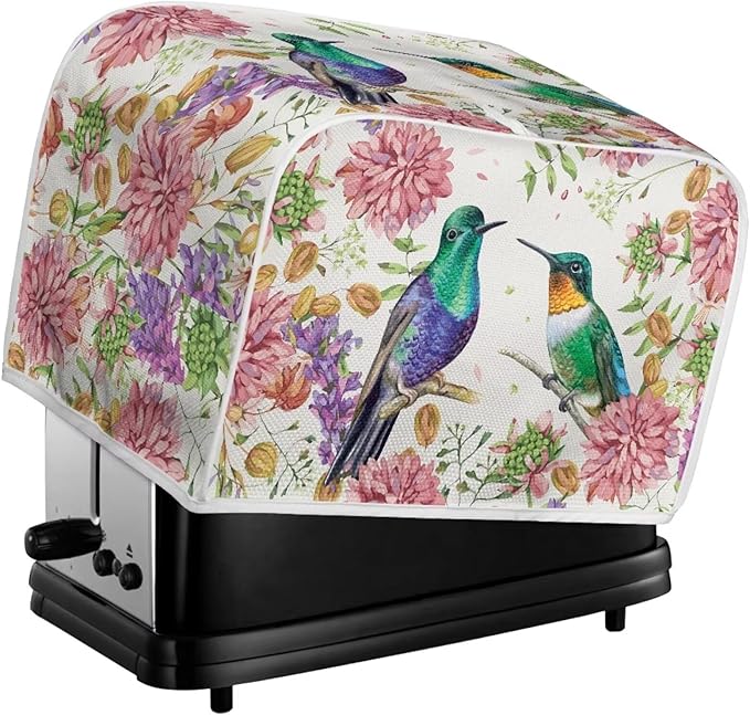 Hummingbird Floral Print Toaster 2 Slice Cover Fingerprint Protection Waterproof Toaster Dust Cover Kitchen Accessories Decor