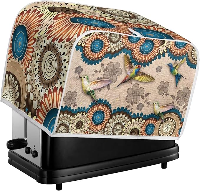 Aztec Hummingbird Flower Print Toaster Cover 4 Slice Dust Fingerprint Protection Waterproof Soft Toaster Dust Cover