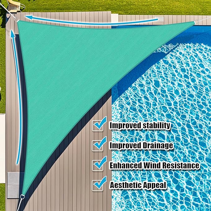 Amagenix Sun Shade Sail 10'X12'X15.6' Curved Edge Outdoor Shade Canopy Turquoise Breathable 95% UV Block Shade Cloth for Patio Garden Backyard (We Make Custom Size)