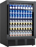 24 Inch Beverage Refrigerator, 180 Cans Under Counter Beverage Fridge with Glass Door, LED Light, Built-in or Freestanding Beer Fridge for Soda, Water, Wine - Home, Bar or Office