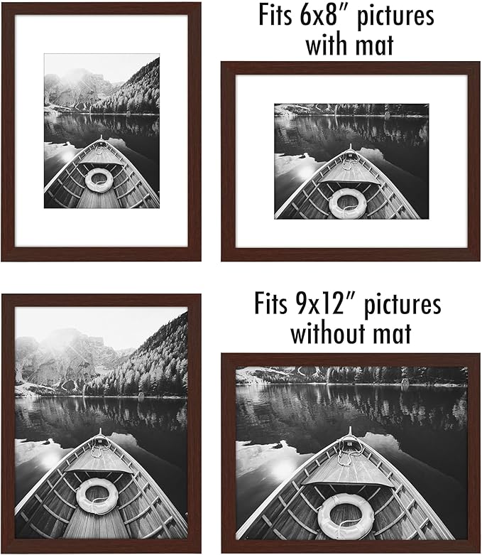 Americanflat 9x12 Picture Frame with Polished Plexiglass - Set of 5 - Use as 6x8 Frame with Mat or Display 9x12 Photo Without Mat - Galleria Collection - Picture Frames for Wall Display - Mahogany