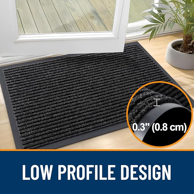 OLANLY Front Door Mat Indoor Outdoor Entrance, Waterproof Heavy Duty Doormat, Fade Resistant, Low Profile, Easy Clean Patio Porch Welcome Floor Mats for Entry, 59x23, Off-Black