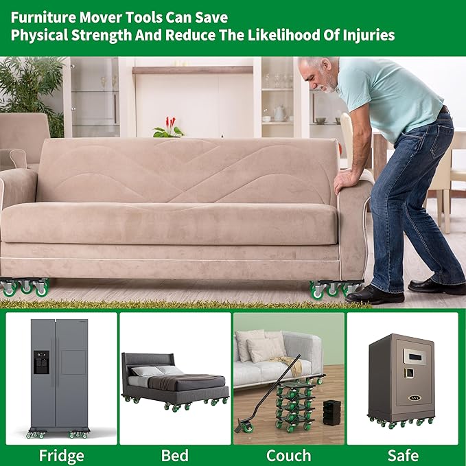 Upgraded Heavy Duty Furniture Dolly 360° Rotating 5 Wheels, Alloy Steel Furniture Movers Up to 3748 lbs/1700 Kg Load Capacity with Measure Tape and Leveler (6.9x6.5 in)