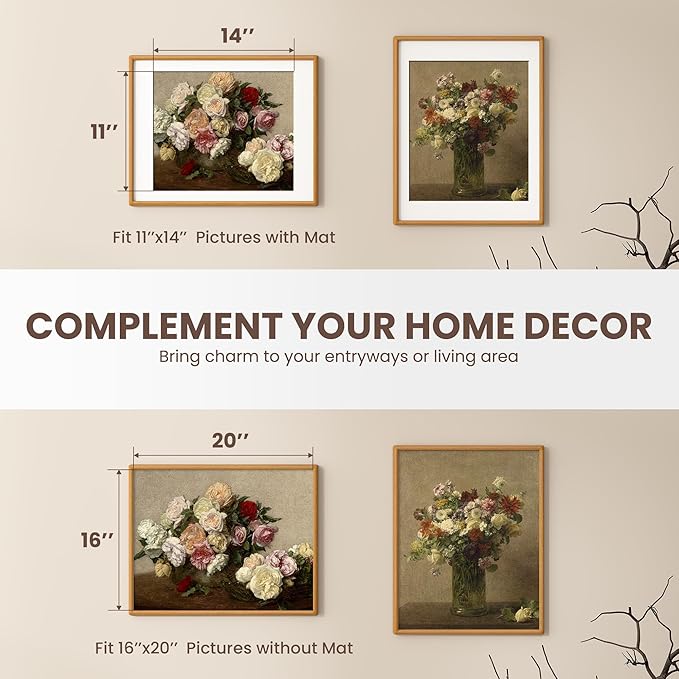 Axeman 16x20 Frame - Solid Teak Wood 16 x 20 Picture Frame With Mat for 11x14 - Rounded Corner 16 x 20 Frame with Tempered Glass for Wall Display