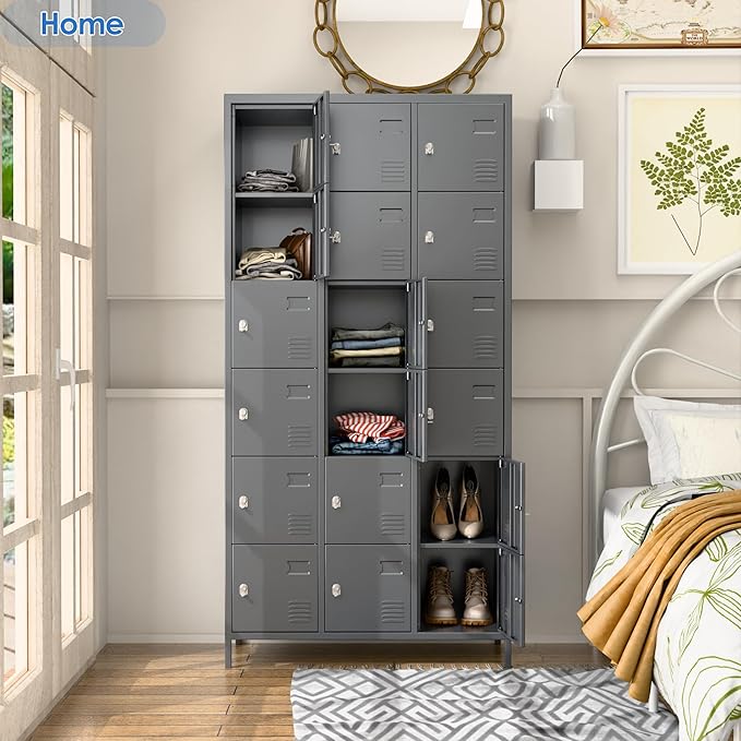 METAN Metal Locker for School Office Gym Bedroom, 18 Doors Steel Storage Locker Cabinet for Employees, Industrial Storage Locker, Assembly Required,Dark Gray