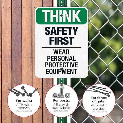Think Safety First Wear Personal Protective Equipment Sign, 18x24 Inches, 3M EGP Reflective .080 Aluminum, Fade Resistant, Made in USA
