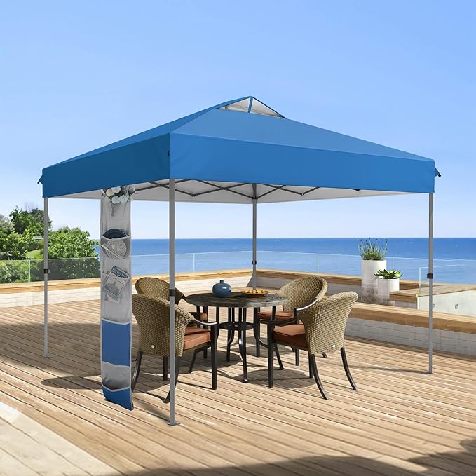MFSTUDIO 10x10 Pop up Canopy Tent, Gazebo Shelter Sun Shade Canopies One Push Setup Portable Popup Easy Set up Tents with Vented Top,Storage,4 Sandbags,for Beach,Parties,Camping