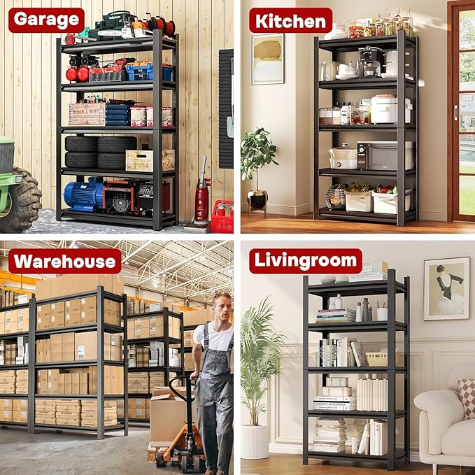 72" H X 45" W Metal Garage Shelving Unit, 3500LBS Storage Shelf, 5-Tier Adjustable Shelving Garage Shelves for Kitchen Warehouse Pantry Basement, Rust-Resistant, 16" D, Black