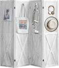 4 Panel Pegboard Wood Room Divider, 5.6Ft Pegboard Display Folding Privacy Screens, Peg Board Display Freestanding for Trade Show Craft Show Home Wall Organizer, Retro White