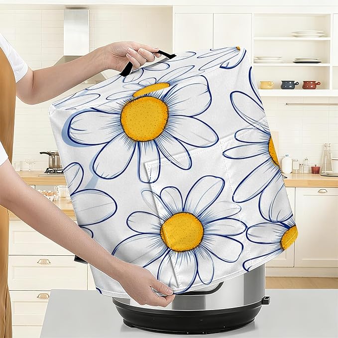 Kitchen Appliance Accessories Dust Cover for 3-6-8 Quart Instant Pot, Pressure Cooker, Air Fryer & Crock Pot,Decorative Appliance Cloth Cover with Top Handle & Storage Pockets (Daisy, 8 Quart)