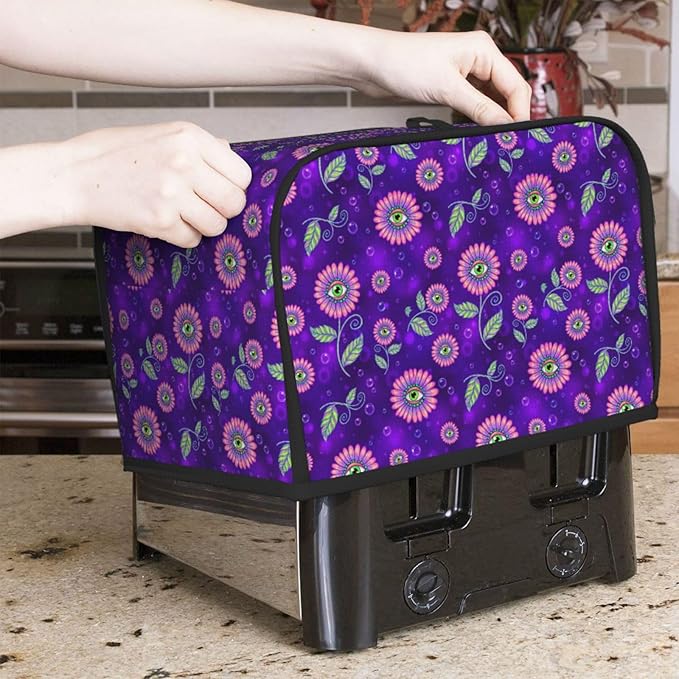 2 Slice Toaster Cover with Pocket, Trippy Eyes Flower Sunflower Lightweight Foldable Dust Cover, Fingerprint Protection for Kitchen