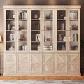 Vyre 71" Tall Farmhouse Kitchen Pantry, Set of 3 Large Storage Cabinets with Glass Doors & Adjustable Shelves, Versatile Wood Hutch for Living Room & Dining Room, Brown