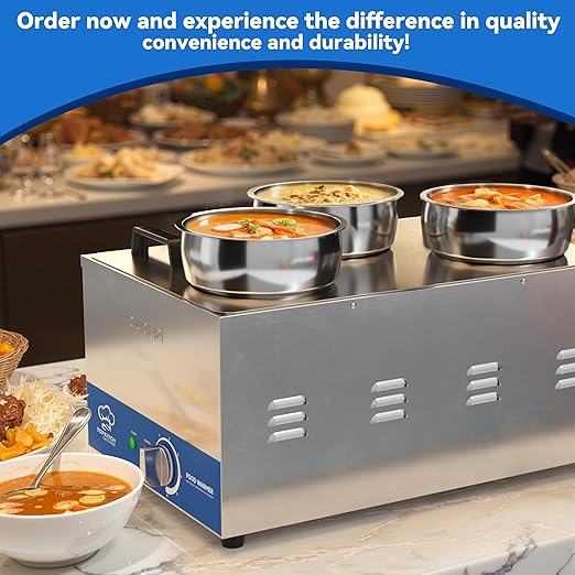Commercial 12L Soup Warmer with 3×4L Pot Buffet Bain Marie， Commercial Electric Food Warmer, Seamless One-Piece Tank, 30-85℃ Adjustable Temp Range, UL Certified Key Components-120V,1200W