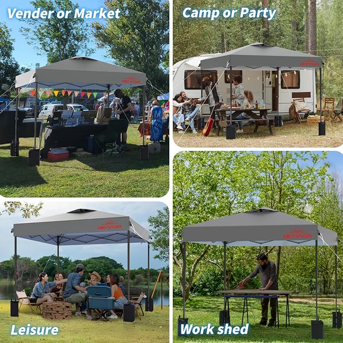 12x12 Pop Up Canopy, Easy Up Canopy Tent, Heavy Duty Tents for Parties, One Person Set Up Event Tent, Light Grey