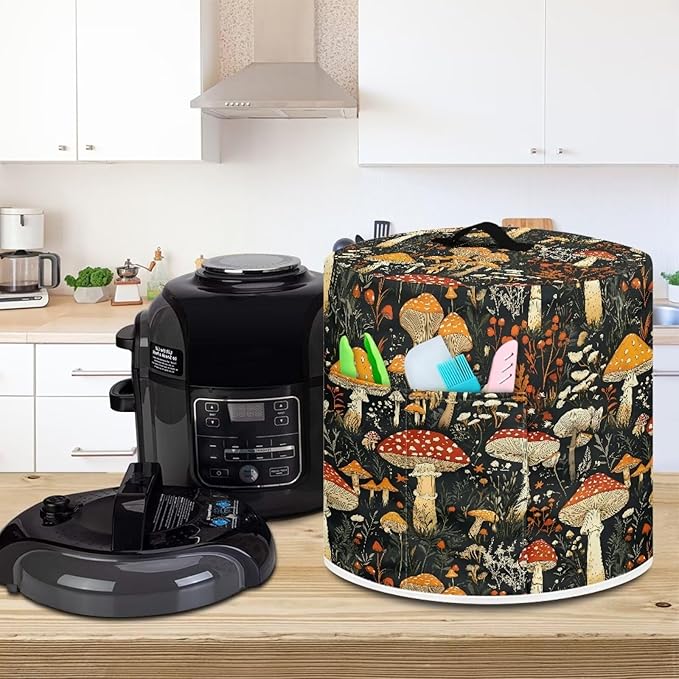 Dust Cover for 3 Quart Air Fryer and Electric Pressure Cooker with Pockets, Washable Cover for Electric Appliance, Portable Small Appliance Covers Accessories Mushroom