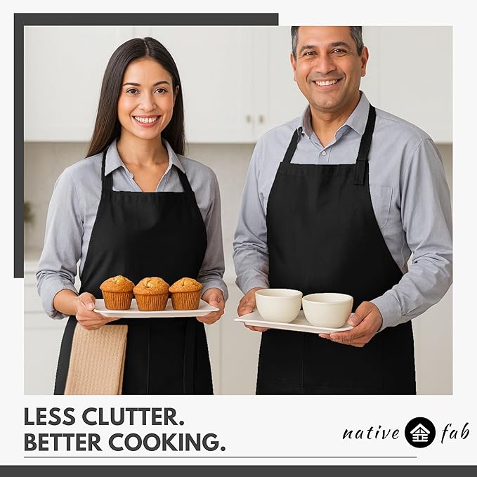 Native Fab Kitchen Apron 2 Pack - 100% Cotton Adjustable, Durable Apron with Pockets, Perfect for Cooking, Baking, Grilling