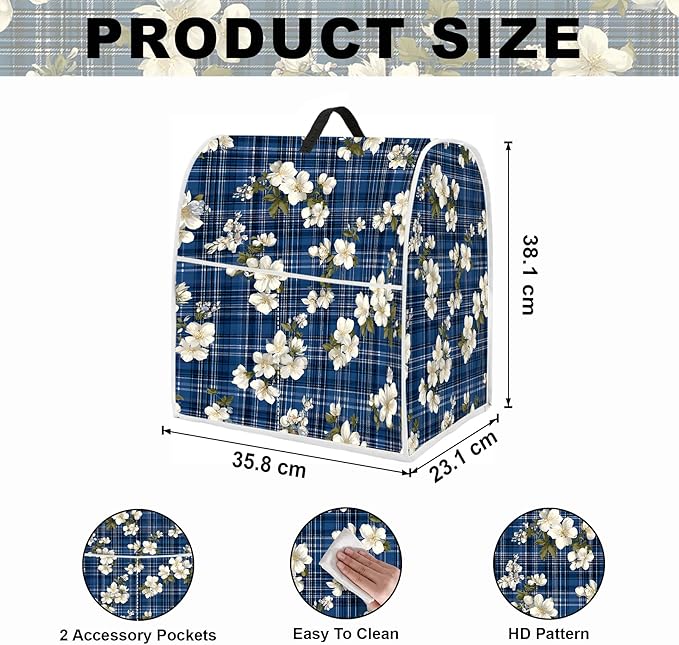 Stand mixer cover with handle and storage bag, reusable and washable, stylish retro floral design, keeps kitchen countertops clean and tidy (fits 6-8 quart mixers).