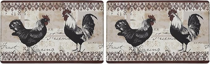 Anti-Fatigue Floor Comfort Mat - 18 x 30 Inch (Rooster) - Waterproof Non-Slip Rug - Easy to Clean Cushioned Mat for Kitchen, Bathroom, Standing Desk & Office - Achim Home Decor (Pack of 2)