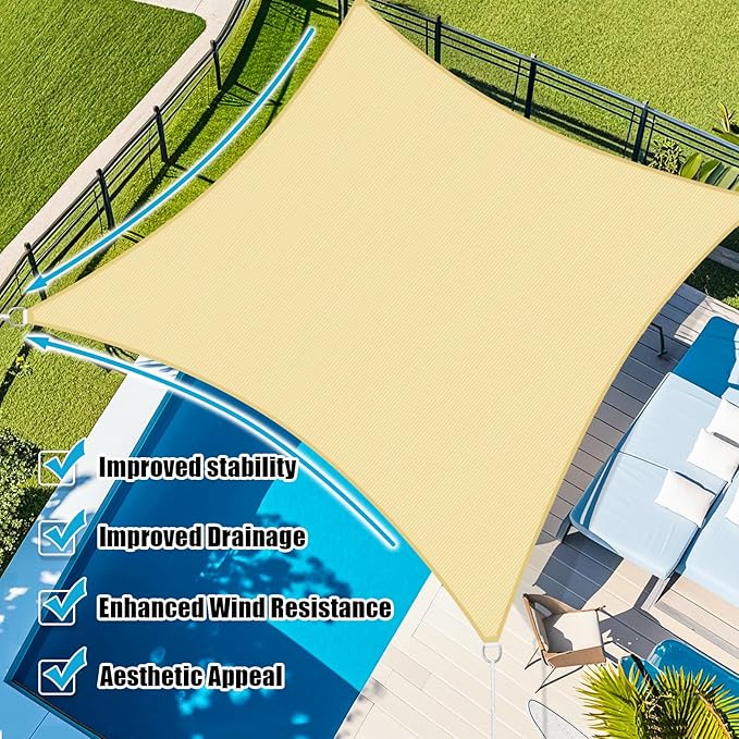 Amagenix Sun Shade Sail 10'X18' Curved Edge Outdoor Shade Canopy Beige Breathable 95% UV Block Shade Cloth for Patio Garden Backyard (We Make Custom Size)