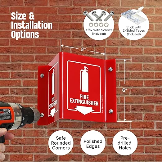 SmartSign (4-Pack) Fire Extinguisher Projecting Sign with Down Arrow - 5" x 6", Two-Sided Wall Mount Polished Acrylic Corridor V-Sign, White on Red