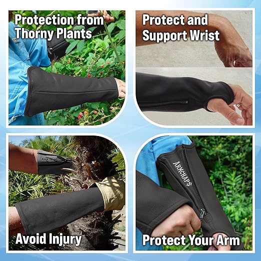Arm Chaps Extended Elbow Leather Arm Guard - Arm Sleeve Protectors for Thin Skin and Bruising, Scratches & Cuts - Protective Arm Sleeve for Any Age- Left & Right Form-Fitting - Black(1Pair/Medium).