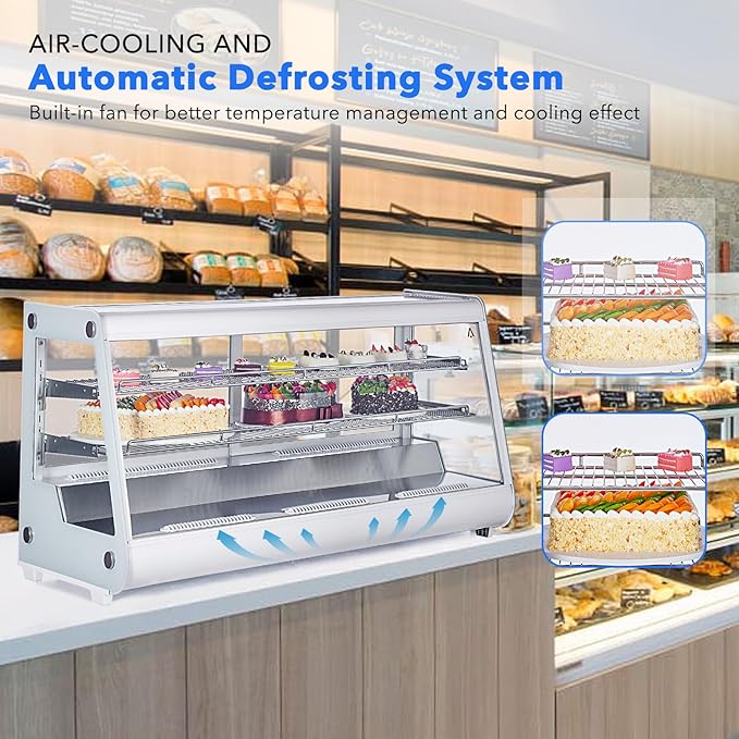 8.1 Cu.Ft Commercial Glass Door Refrigerator | Countertop Display Fridge with LED Lighting for Bakeries, Cafes, Convenience Stores | Energy Efficient, Adjustable Shelves, Auto-Closing Door