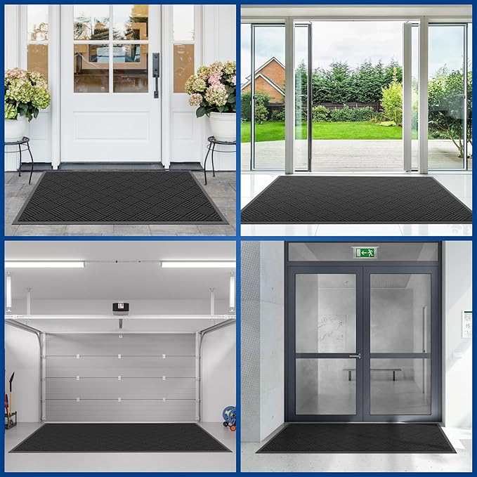 Durable Indoor Outdoor Door Mat, 3' x 4' Heavy Duty Front Door Mat for Entryway, Non-Slip Backing, Stain and Fade Resistant, Absorbent Commercial Floor Mat for High Traffic Area, Black