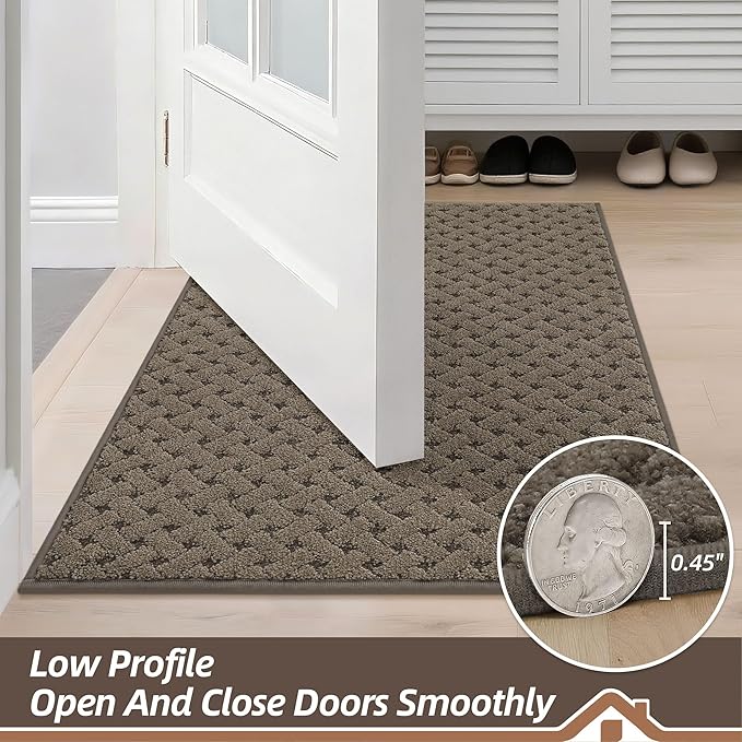 BEQHAUSE Dirt Trapper Door Mat Non-Slip Entryway Rugs Stain Resistant Absorbent Dog Doormats Woven-Look Washable Welcome Floor Doormat for Front Back Door, Muddy Wet Shoes & Paws, 32" x 48", Brown