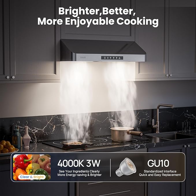Range Hood 42 Inch Under Cabinet with 980 CFM, 3-Speed Gesture Sensing & Touch Control, Stainless Steel Kitchen Hood Vent for LED Lights, Time Setting, Baffle Filters with Handlebar