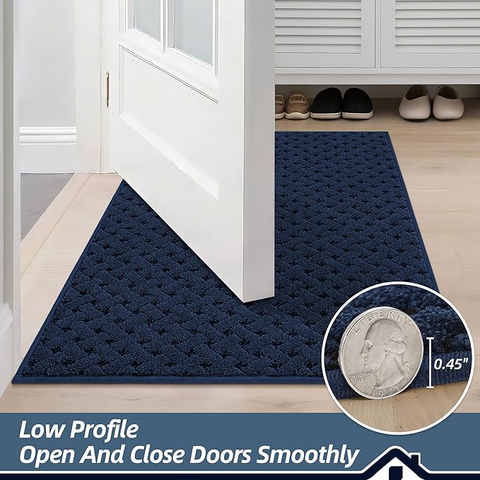 BEQHAUSE Dirt Trapper Door Mat Non-Slip Entryway Rugs Stain Resistant Absorbent Dog Doormats Woven-Look Washable Welcome Floor Doormat for Front Back Door, Muddy Wet Shoes & Paws, 32" x 48", Blue