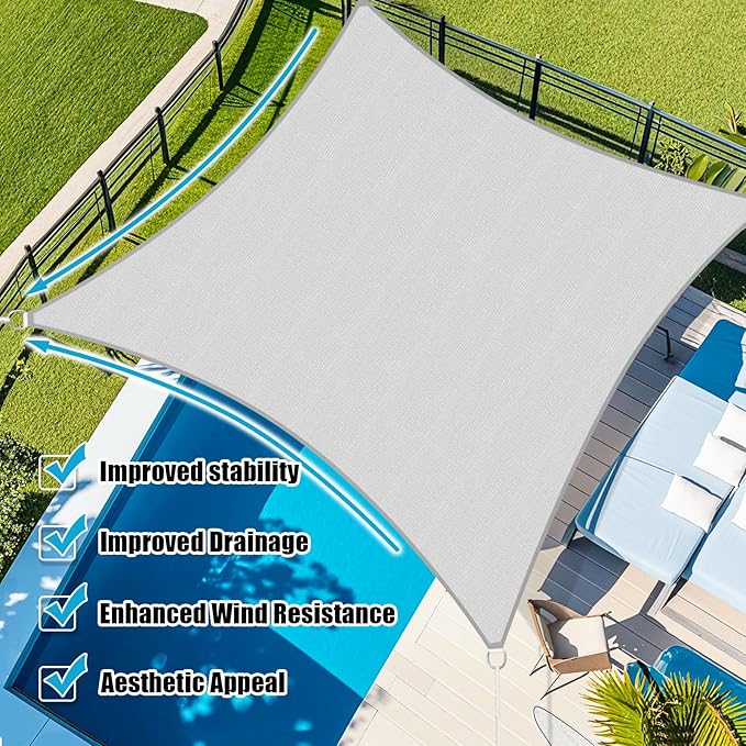 Amagenix Sun Shade Sail 20'X20' Curved Edge Outdoor Shade Canopy Light Grey Breathable 95% UV Block Shade Cloth for Patio Garden Backyard (We Make Custom Size)