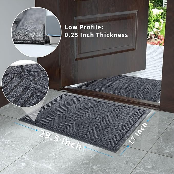 Yimobra Door Mats Outdoor 29.5x17, All-Season Waterproof Outdoor Mats for Front Door Entrance with Drainage Holes, Heavy Duty Non-Slip Doormat for Garage Patio Entryway Indoor, Gray