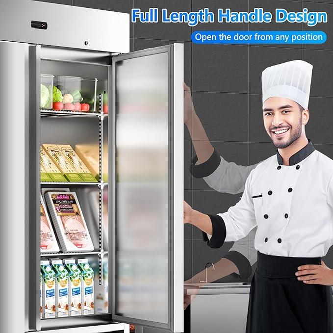 54" W Commercial Refrigerator, 46 Cu.ft Stainless Steel Reach-in Upright Fridge with 2 Solid Door and 3 Adjustable Shelves for Restaurant, Bar, Shop, ETL Approved