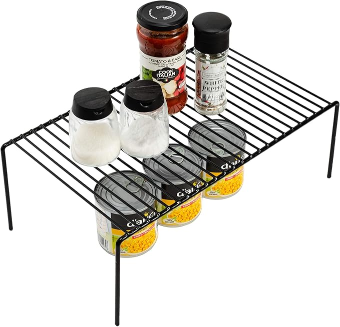 iPEGTOP Set of 6 Large (15.7 x 9.4 Inch) Kitchen Cupboard Organiser, Freezer Cabinet Storage Metal Shelf Wire Rack, Rustproof Steel Shelves for Fridge Pantries Countertops Utensils, Black