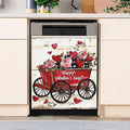 Happy Valentine's Day Dishwasher Magnet Cover,Rustic Red Wagon Floral Magnetic Dishwasher Cover Vinyl Sticker,Roses Fridge Door Cover Magnets Art Skin Panel Decal,Home Decor Decal,23"X26"