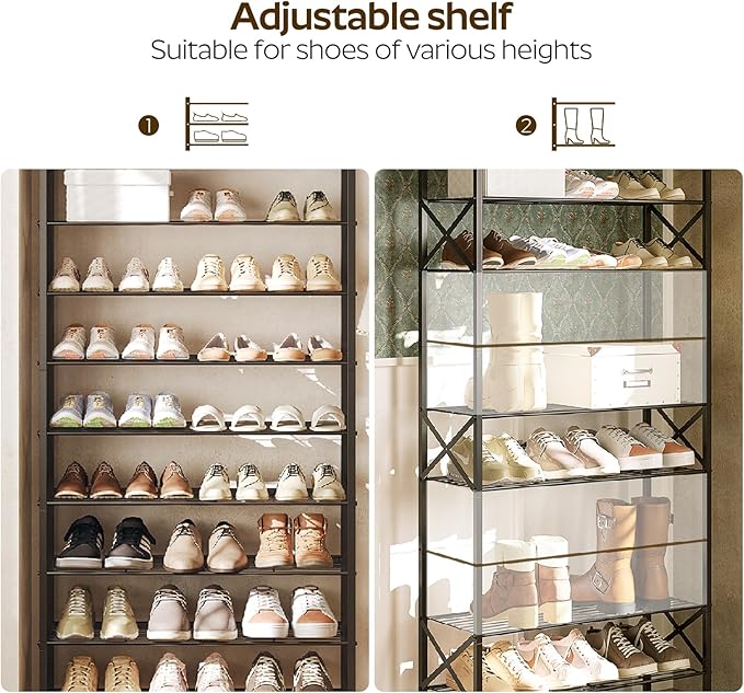 10 Tier Shoe Rack, Large Capacity Shoe Storage Organizer Holds 40 Pairs, Sturdy and Stable, for Entryway, Hallway, Closet, Dorm Room, Greige and Black SS10BG