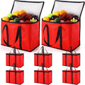 Kenning 8 Pcs Large Insulated Reusable Grocery Bags with Sturdy Zipper and Handles Foldable Washable Cooler Totes Heavy Duty Hot or Cold Food Delivery Bag for Food Transport Travel Lunch (Red Black)